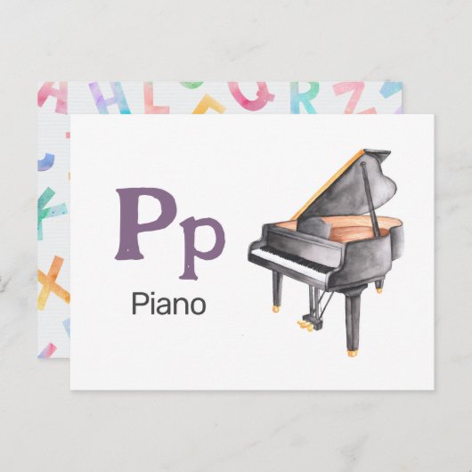 P is voor Piano - Alfabet Flash Kaart (Voorkant / Achterkant)