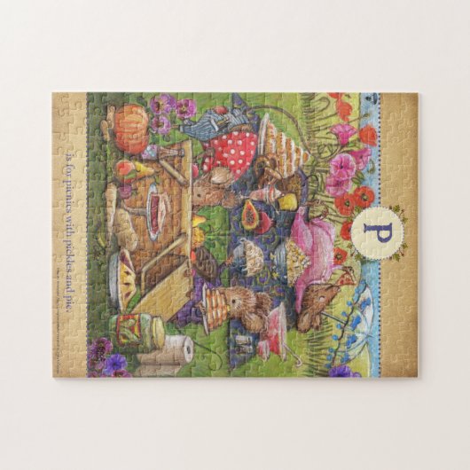P is voor Picnics Cute Mouse Alphabet Puzzle Legpuzzel (Horizontaal)