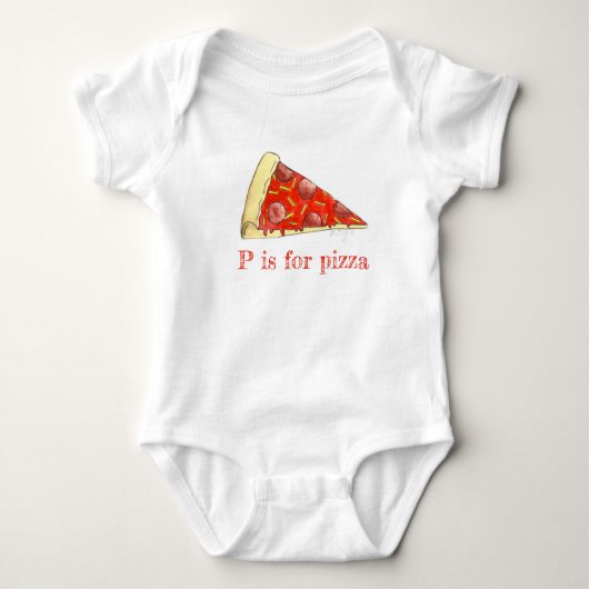 P is voor Pizza Pepperoni Cheese Slice Foodie ABCs Romper (Voorkant)