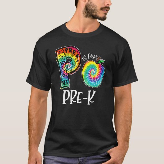 P is voor pre-k stropdas kleurstof leerkracht teru t-shirt (Voorkant)