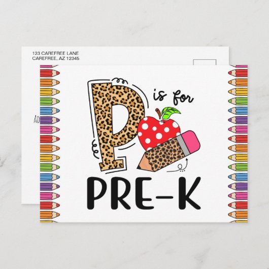 P is voor PRE-K Terug naar school leraar Briefkaart (Voorkant / Achterkant)