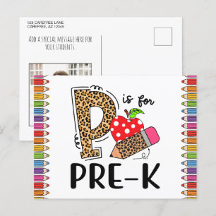 P is voor PRE-K Terug naar school leraar Foto Briefkaart