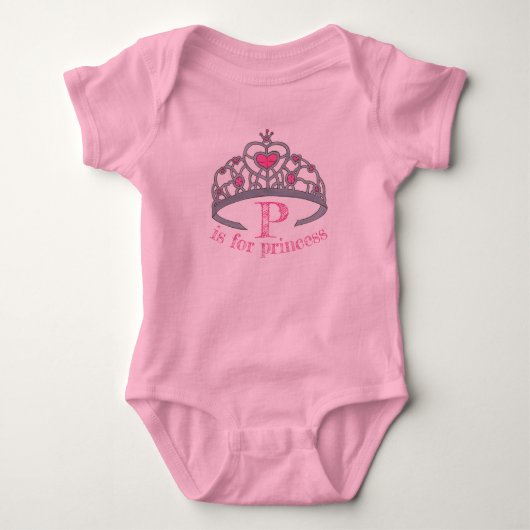 P is voor PRINCESS  Roze Tiara Crown Alphabet Romper (Voorkant)