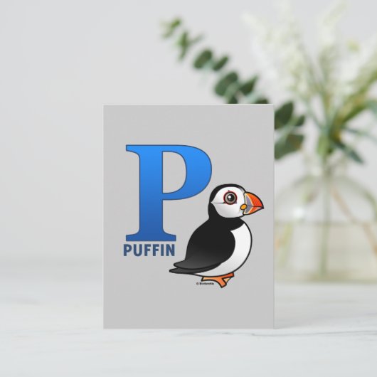 P is voor Puffin Briefkaart (Staand voorkant)