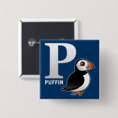 P is voor Puffin Vierkante Button 5,1 Cm (Voorkant /achterkant)