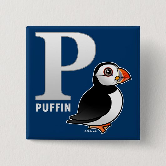 P is voor Puffin Vierkante Button 5,1 Cm (Voorkant)