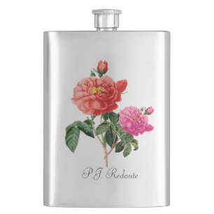 P.J. Redoute roze en rode roos bloemen Heupfles