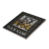 P "Jouw naam" Celtic Black Stone Monogram Tile Tegeltje (Zijkant)