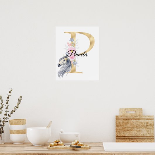 P letter gepersonaliseerde naam monogram met paard poster (Keuken)