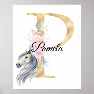 P letter gepersonaliseerde naam monogram met paard poster