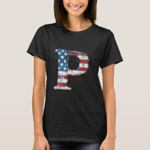 P Letter Initiaal Monogram Alfabet Patriottisch Am T-shirt