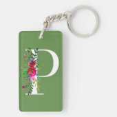 P Letter Initiaal Monogram Bloemen Aangepaste kleu Sleutelhanger (achterkant)