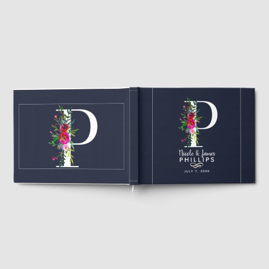 P Letter Initiaal Monogram Bloemen Naam Bruiloft Gastenboek (Volledig)