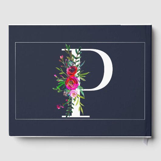 P Letter Initiaal Monogram Bloemen Naam Bruiloft Gastenboek (Achterkant)