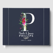 P Letter Initiaal Monogram Bloemen Naam Bruiloft Gastenboek (Voorkant)
