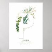 P Letter Monogram Gold Greenery Foliage Chic Poster (Voorkant)