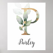 P Letter Monogram Groene Muur Naam Print Babykamer (Voorkant)