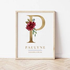 P Letter Monogram Naam Marsala Bloemenkwekerij Poster