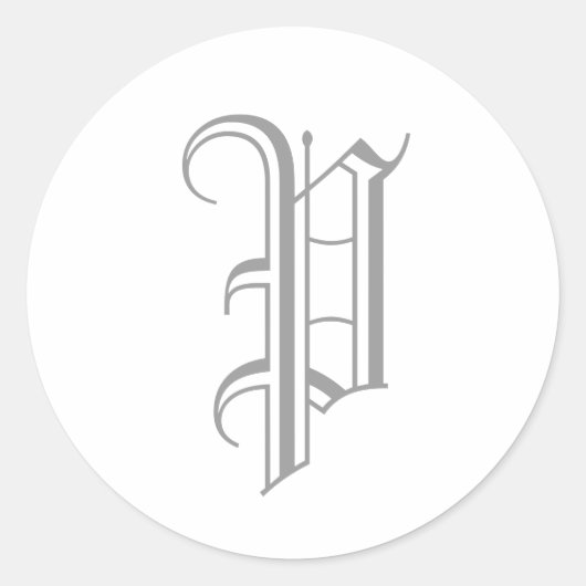 P Letter Monogram Sticker Grijs Oud Engels (Voorkant)