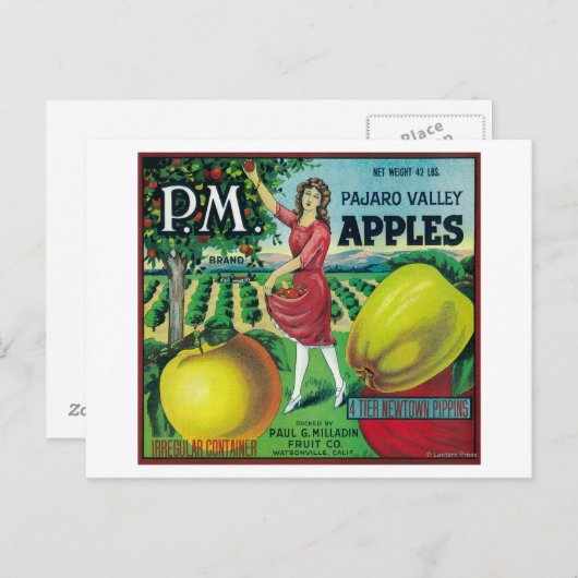 P.M. Apple Crate LabelWatsonville, CA Briefkaart (Voorkant / Achterkant)
