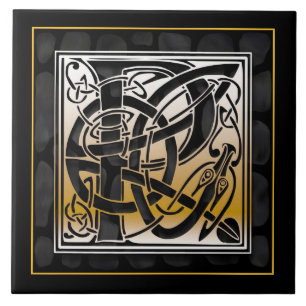 P Monogram Celtic Black Stone keramische Tegels Tegeltje