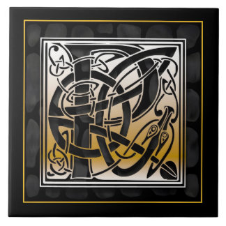 P Monogram Celtic Black Stone keramische Tegels Tegeltje