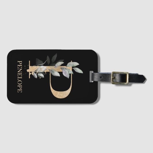 P Monogram Floral Aangepast Bagagelabel (Voorkant (horizontaal))