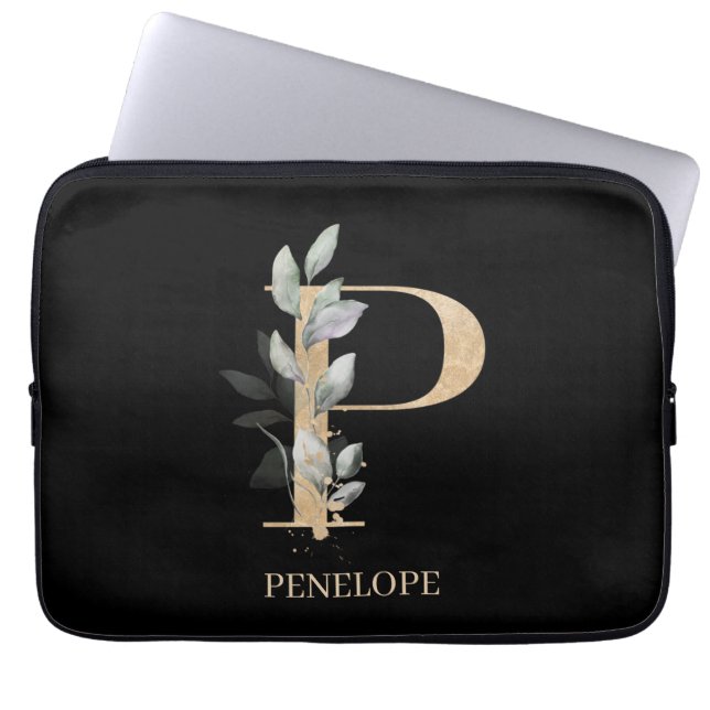 P Monogram Floral Aangepast Laptop Sleeve (Voorkant)