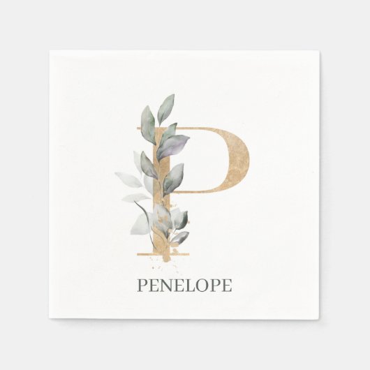 P Monogram Floral Aangepast Napkins Servet (Voorkant)