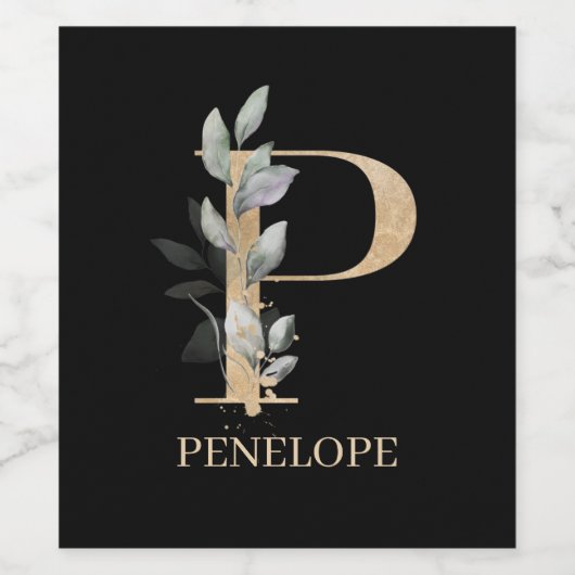 P Monogram Floral Aangepast Wijn Etiket (Enkel label)