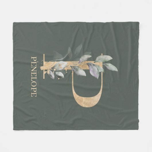 P Monogram Floral Aangepaste Vluchtbundel Fleece Deken (Voorkant (Horizontaal))