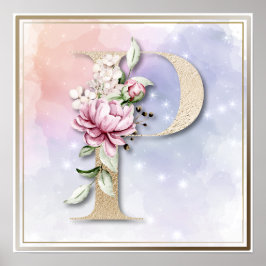 P Monogram Floral Poster