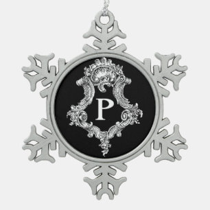 P Monogram Initiaal Tin Sneeuwvlok Ornament