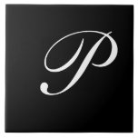 P Monogram Initiaal Wit op Zwart Tegeltje<br><div class="desc">Classic White Letter Monogram op zwarte achtergrond, blz.</div>