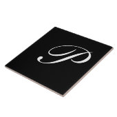 P Monogram Initiaal Wit op Zwart Tegeltje (Zijkant)