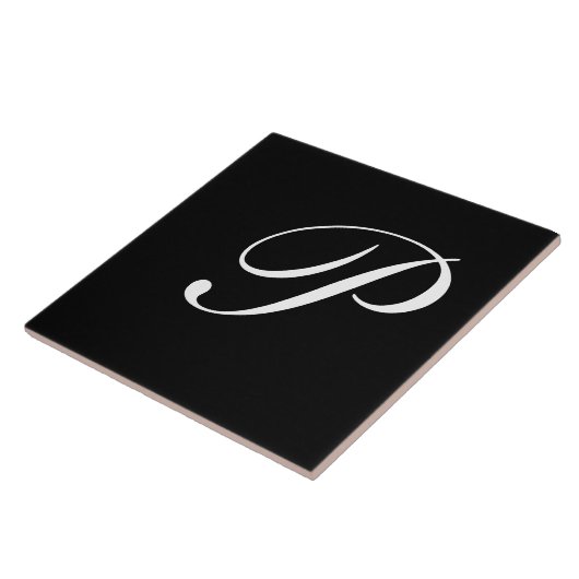 P Monogram Initiaal Wit op Zwart Tegeltje (Zijkant)