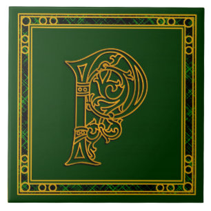 P Monogram "Irish Gold on Green" keramische Tegel Tegeltje