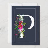 P Monogram Laatste Initiaal Modern Blauw Bloemen B Kaart (Achterkant)