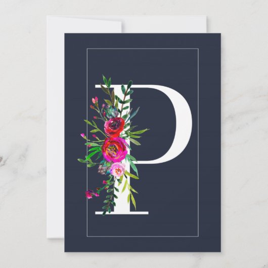 P Monogram Laatste Initiaal Modern Blauw Bloemen B Kaart (Achterkant)