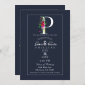 P Monogram Laatste Initiaal Modern Blauw Bloemen B Kaart (Voorkant / Achterkant)