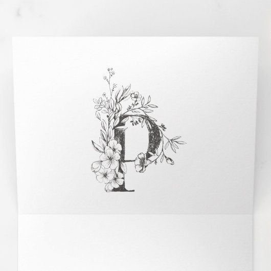 'P' Monogram mooi geborsteld Floral Wedding Drieluik Uitnodiging (Binnenzijde eerst)