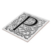 P Monogram "Silver Besque" keramische Tegel Tegeltje (Zijkant)
