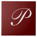 P Monogram, Wit op Donkerrood, Tegeltje<br><div class="desc">Classic White Letter Monogram op Maroon achtergrond, blz.</div>