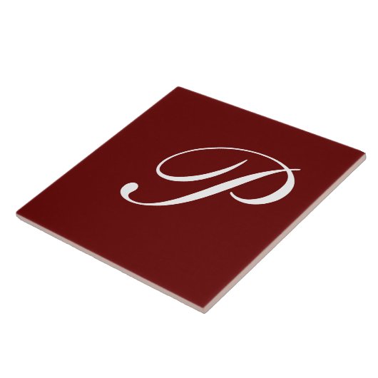 P Monogram, Wit op Donkerrood, Tegeltje (Zijkant)