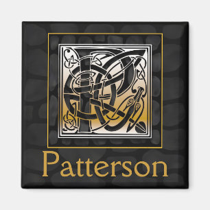 P Naam Monogram "Celtic Black Stone" Square Magnet