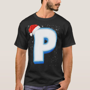 P Snowy Capital Kerstmonogram Alphabet Letter T-shirt