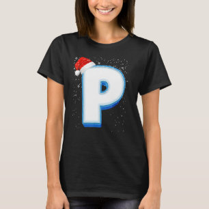 P Snowy Capital Kerstmonogram Alphabet Letter T-shirt