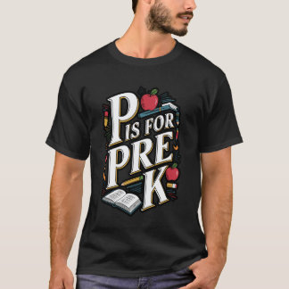 P staat voor Pre-K leerkracht luipaardprint T-shirt