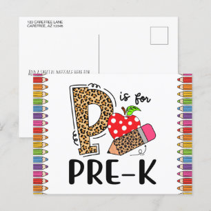 P staat voor PRE-K Terug naar school Leraar Briefkaart