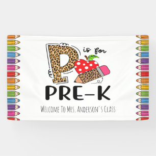 P staat voor PRE-K Terug naar school Welkom Spandoek